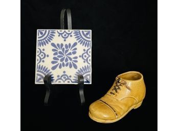 Mexican Tile And Vintage Ceramic Shoe