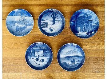 5 Vintage Blue Porcelain Decorative German 7.5' Plates
