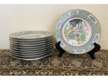 11 Antique 9.5' Asian Hand Painted Plates