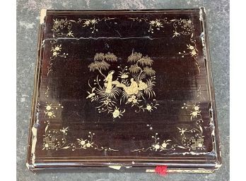 Lovely Antique Silk Embroidered Japanese Shawl In Original Lacquer Presentation Box