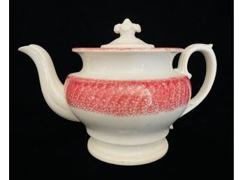 Antique Ivory And Red Teapot Unmarked