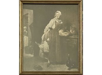 Antique Framed Print 'The Attentive Nurse' By Jean-Baptiste-Simeon Chardin 1699-1779