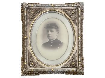 Wonderful Portrait Of Military Academy Cadet Born 1874 Died 1891, In Heavy Ornate Frame