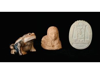3 Pc Souvenir Lot With 2 EgyptianOval Clay Items