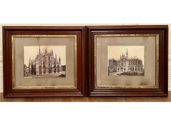 2 Antique Framed Photos With 'Il Duomo' Milan And 1 More Italian Cathedral