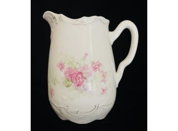 Antique German 3 Crown Porcelain Pitcher With Pink Roses