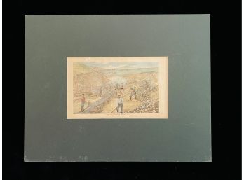 Antique 1879 Hand Colored Woodblock Print Gulch Mining