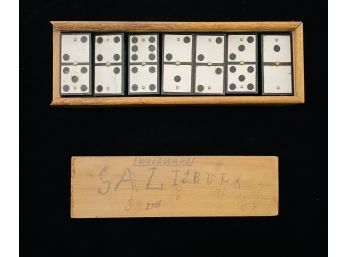 Antique Domino Set In Wood Box