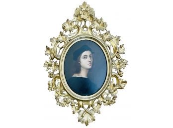 1869 Antique Reproduction Oil Painting Of Raphael In Ornate Oval Frame
