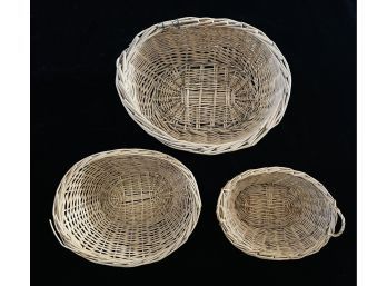 3 Antique Graduated Sizes Woven Baskets