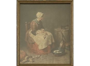 Antique Framed Print 'The Kitchen Maid' By Jean-Baptiste-Simeon Chardin 1699-1779