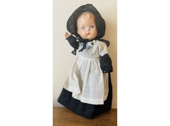 Antique Composition Doll With Jointed Arms And Legs Painted Face Black White Costume
