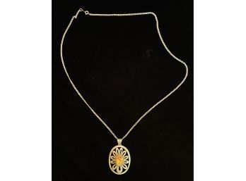 925 Flower Pendant With Redish Stone And 22' 925 Chain- 17.6 Grams