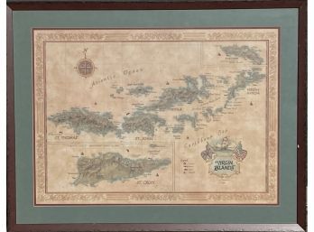 Vintage Framed Virgin Islands Map