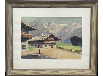 'Cabin In The Mountains' Watercolor Painting Framed