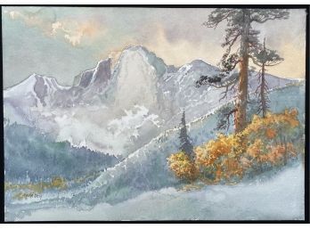 ' Winter Mountains' Watercolor On Paper - Signed