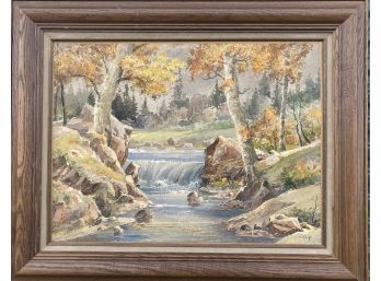 Stunning Fall Color With Oil And Watercolor Painting Framed And Signed