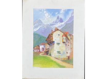 Beautiful Watercolor Painting Of Mountain Town-signed