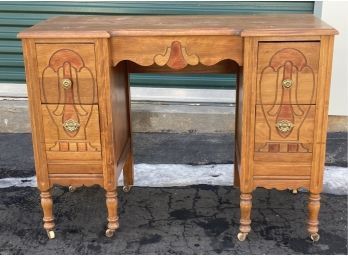 Small Beautiful Hand-carved Desk On Wheels