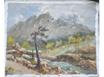 Beautiful Mountain Scenery With Running Water Unframed Oil Painting On Canvas