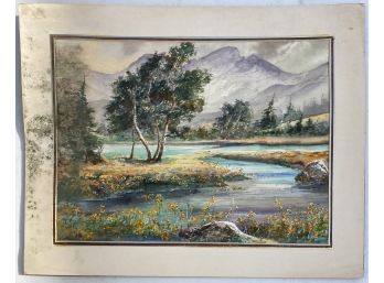 John Kirsch Majestic Spring Lake & Mountain Background Watercolor & Acrylic