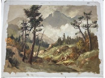 Serene John Kirsch Unframed Foggy Mountain Range Scene Oil On Canvas