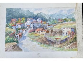 'Village In Mountain Town' Watercolor Painting On Paper