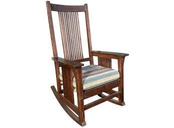 Beautiful Stickley Wooden Rocking Chair With Colorful Padded Seat