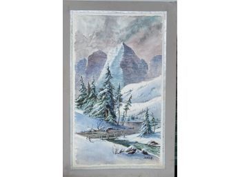 'Snowy Mountains' Watercolor Painting-signed