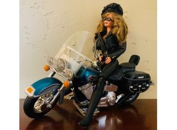 Collectable Vintage Biker Barbie With Harley Motorcycle