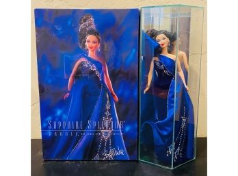Beautiful Sapphire Splendor Barbie In Glass Case