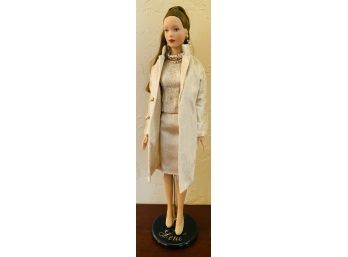 Vintage Robert Tonner Doll, Brunette With Long Ponytail  In Ivory Dress And Coat
