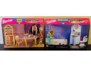 Vintage BARBIE 1996 BATHROOM PLAY SET And BARBIE DINING ROOM SET- BOTH SEALED