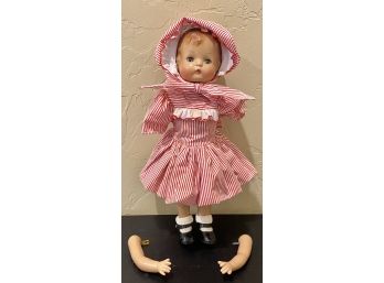 Vintage Effanbee Doll Company V500 Candy Kid W/ Red & White Striped Dress
