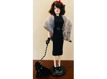 Vintage Doll By 'Gene' Mel Odom For Ashton Drake Galleries Brunette, Black Dress  Faux Fur Stole & Poodle