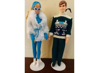 Vintage Barbie & Ken Dolls In Knit Apres Ski Outfits