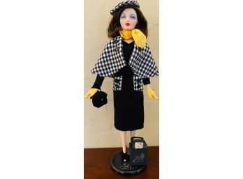 Vintage Doll By 'Gene' Mel Odom For Ashton Drake Galleries Brunette In Black Dress And Plaid Coat With Hat