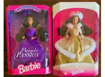 Vintage 1995 Barbie Purple Passion Doll African American Special Edition And 1995 Mattel Winter Fantasy Barbie