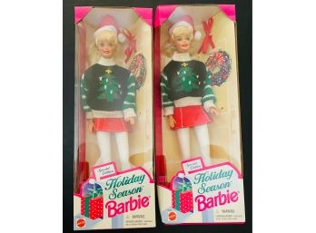 (2) NIB 1996 Holiday Season Barbie