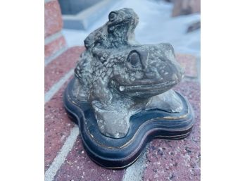 Ceramic Frog Mom & Baby Figurine On Base