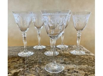 6 Etched Wine Glasses In 3 Sizes & 2 Designs