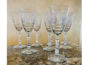 9 Depression Etched Glass Wine Goblets
