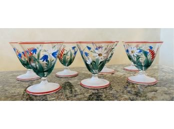 7 Hand Painted Petite Cordial Glasses With Flowers