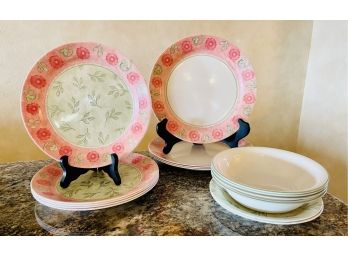 15 Pcs Vintage Corelle Dishes With Green And Coral Floral Accents