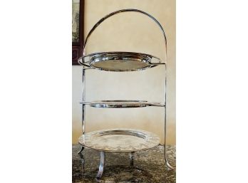 3 Tier Silver Plate Serving Stand With Removable Plates