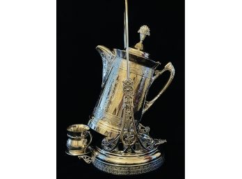 Impressive Ornate Antique Mid 1800s Silver Plated Samovar With Small Cup