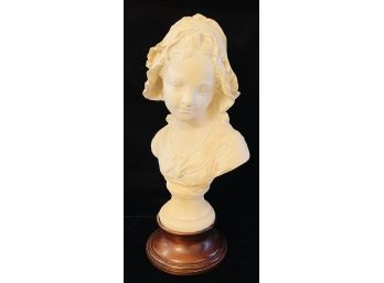 Vintage Signed French Plaster Bust Of Young Lady On Base