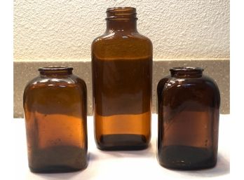 Vintage Amber Glass Bottles  (3 Pieces)