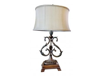 Ornate Empire Style Metal Table Lamp With Oval Silk Shade