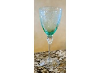 Single Antique Green Cut Glass Sherry Stemmed Glass
